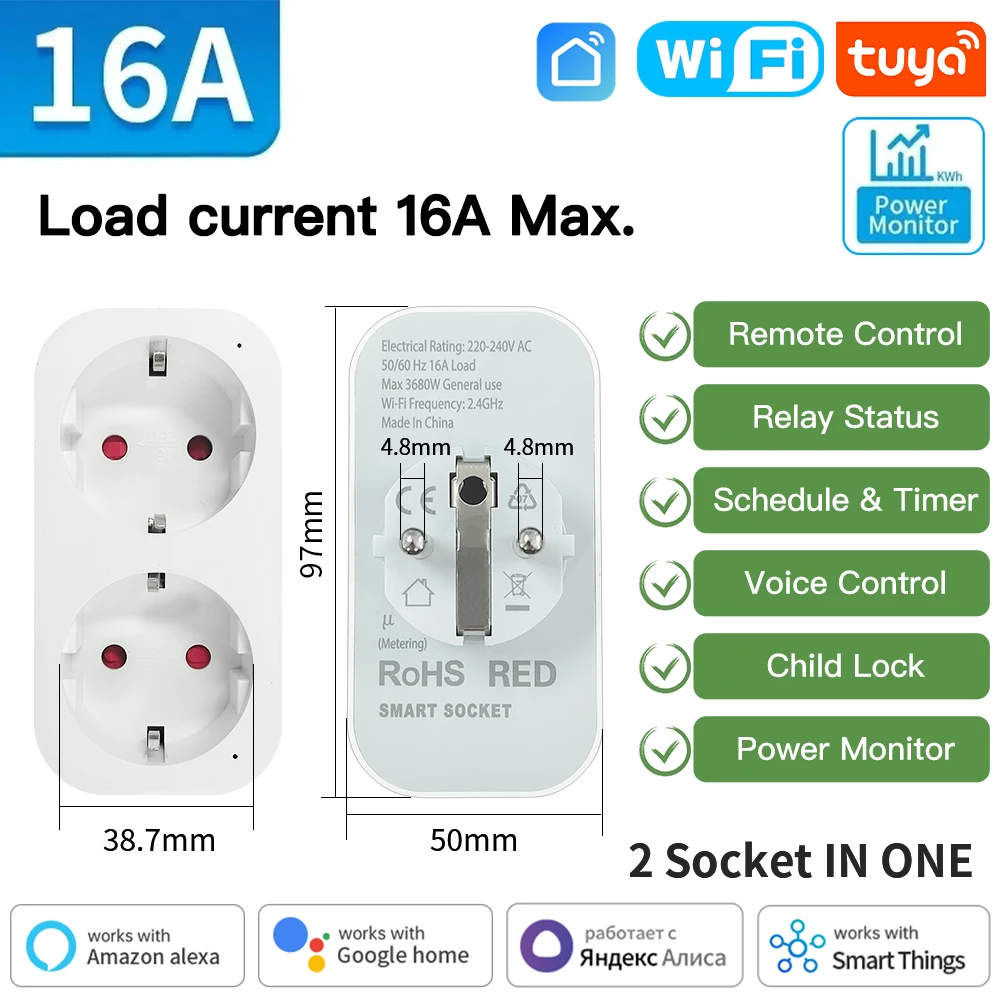 Smart EU Plug with WiFi/Zigbee Connectivity and Power Monitoring