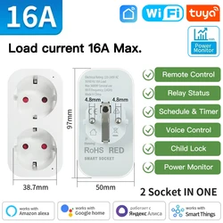 Smart WiFi/Zigbee Plug with Power Monitoring & Voice Control - EU Plug (Wifi 2socket 16A)