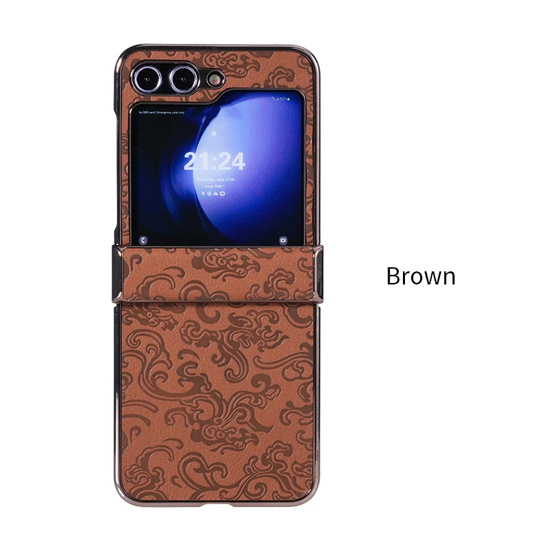 Luxury Dragon Pattern Leather Phone Case with Plating PC Hinge Cover, 3-Piece Set