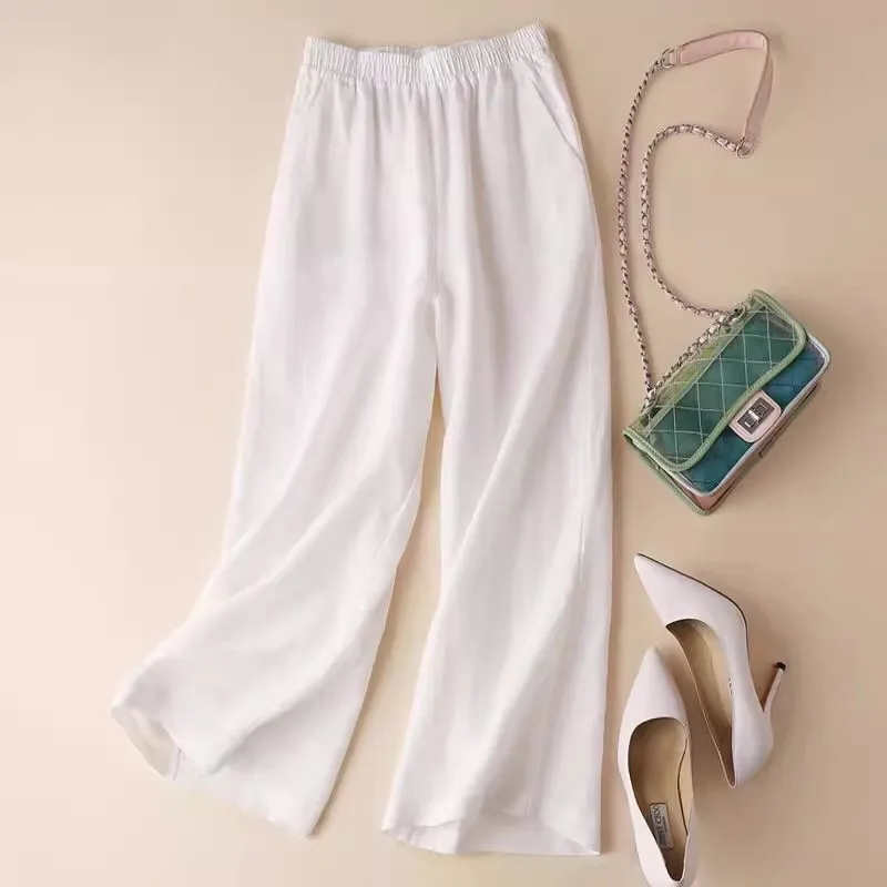 Off-white cotton wide-leg pants