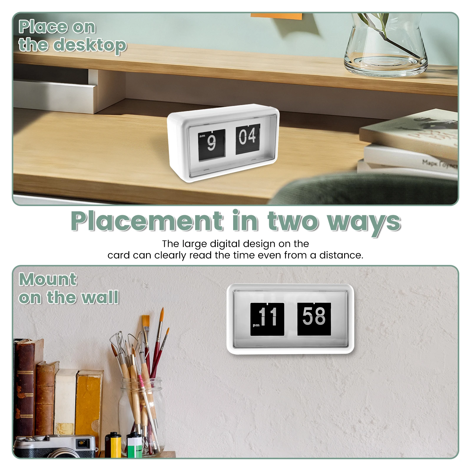 Auto Flip Desk Clock Vintage Table Clock Digital Desk Table Page Down Clocks Battery Operated Wall Mounted Flip Clock for Home