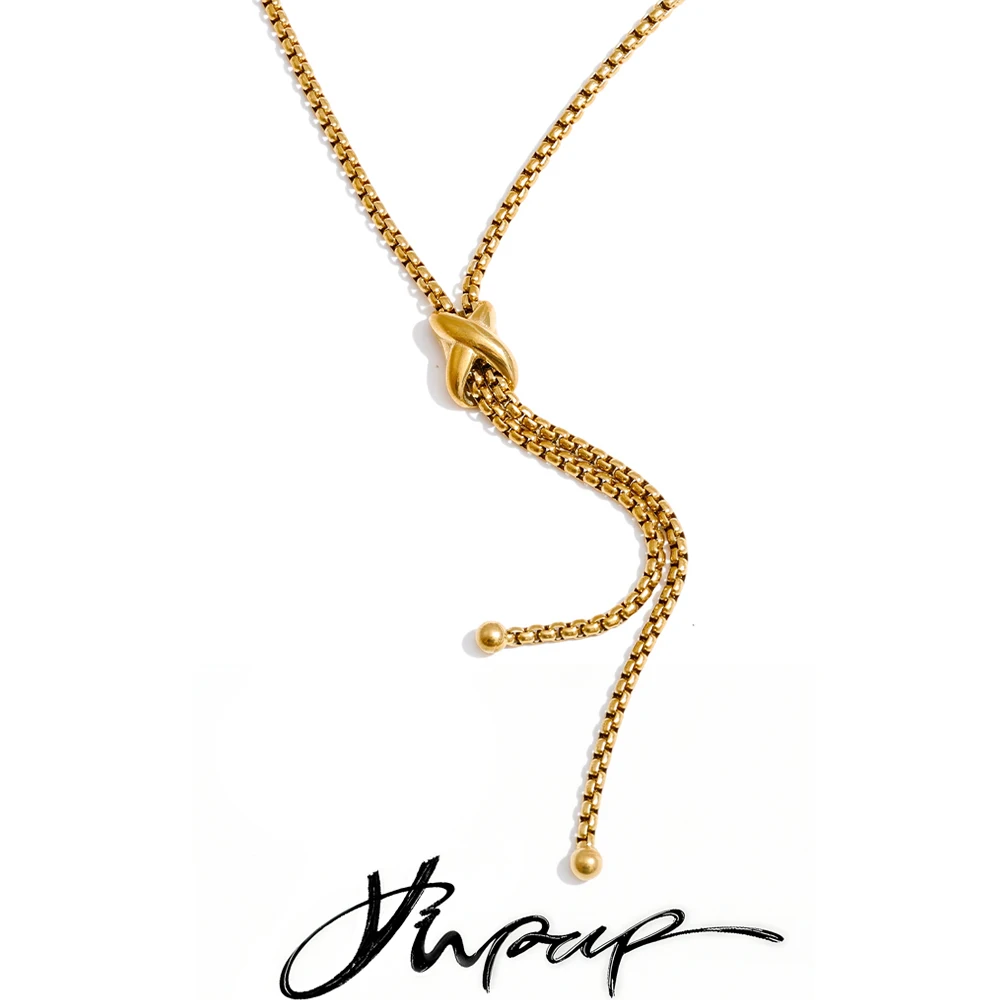 Yhpup Adjustable Long Chain Drop Necklace 16K PVD Plated