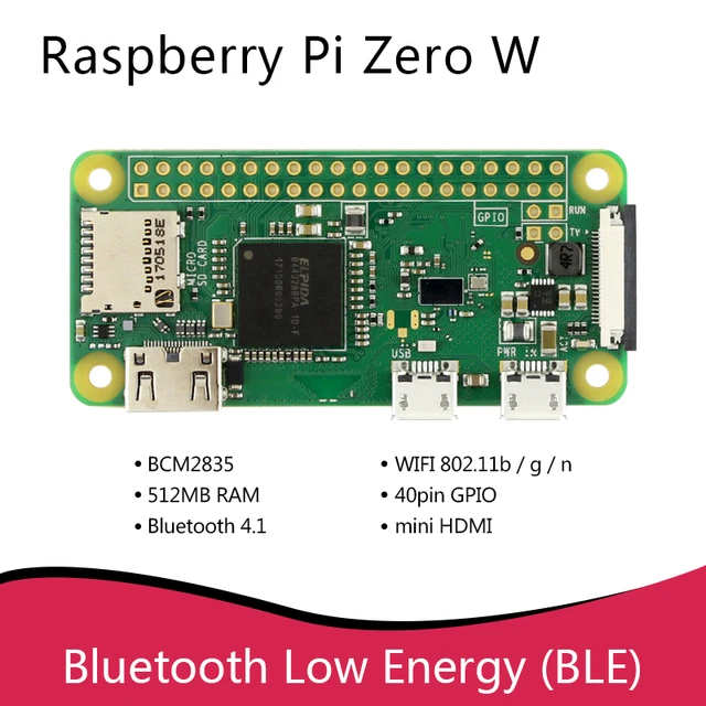 Raspberry Pi Zero W Microcontroller Development Board; Bluetooth 4.1; 1GHz  single-core CPU; 512MB RAM; Mini HDMI and USB - Micro Center