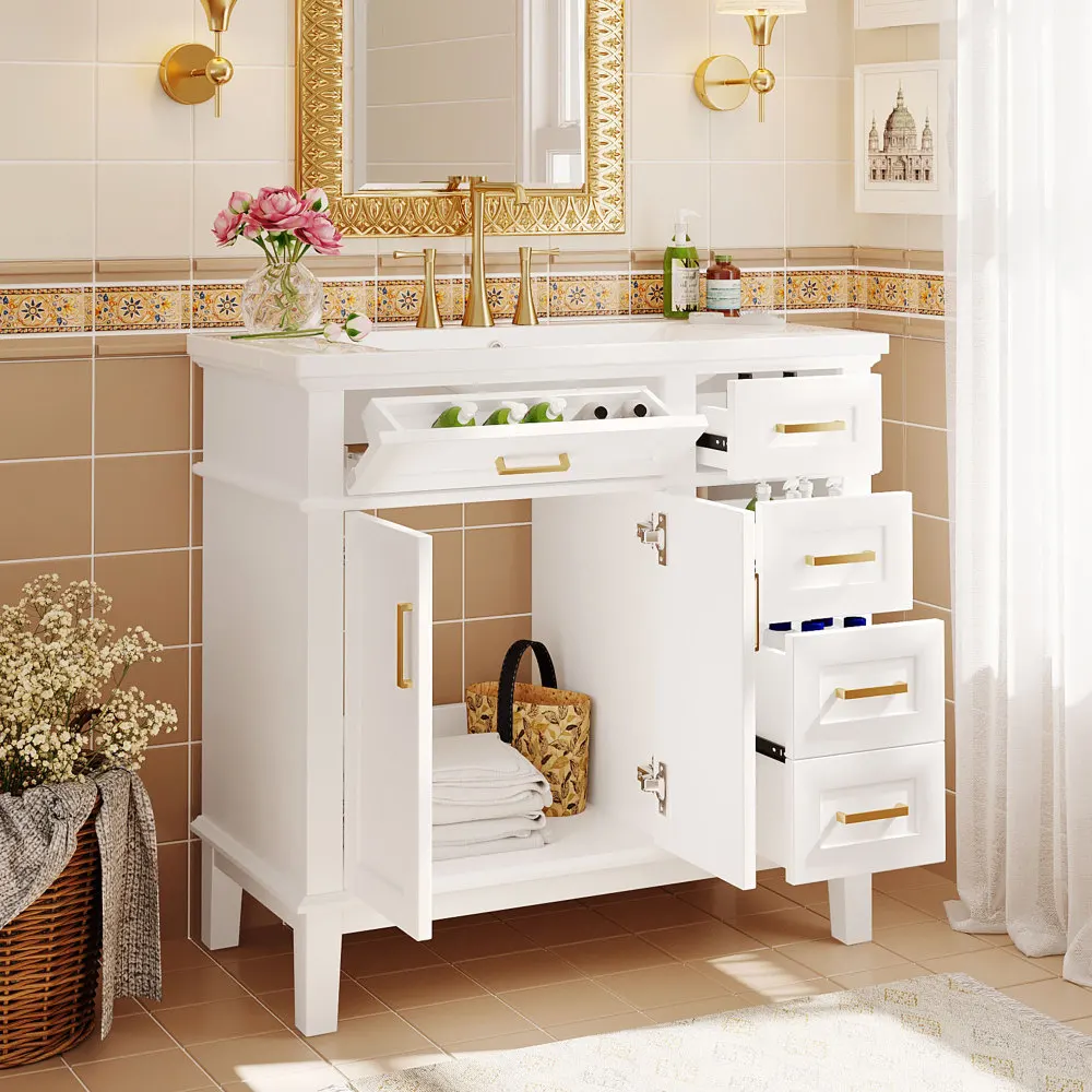 36-inch Bathroom Vanity with Resin Sink, Modern Bathroom Cabinet in Blue, Featuring Two Soft Close Doors and Four Drawers 3