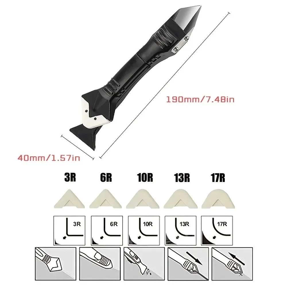 Ultimate 5-in-1 Metal Head Shovel & Glue Tool Kit: Multi-Functional Silicone Spatula, Caulk & Grout Remover, Sealant Finisher, and Scraper Set