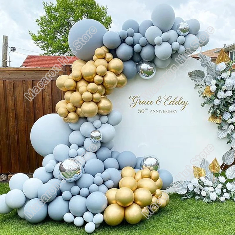 

Doubled Macaron Blue Balloons Wedding Party Backdrop Baby Shower Kid Birthday Celebration Decoration Event Baloons Garland Kits