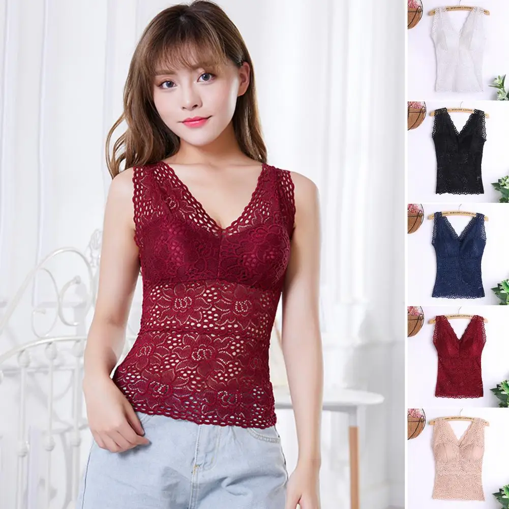 

Trendy Camisole Top Skeleton Breathable Women Lace Floral Bralette Top All-Match Tank Top Inside Wear