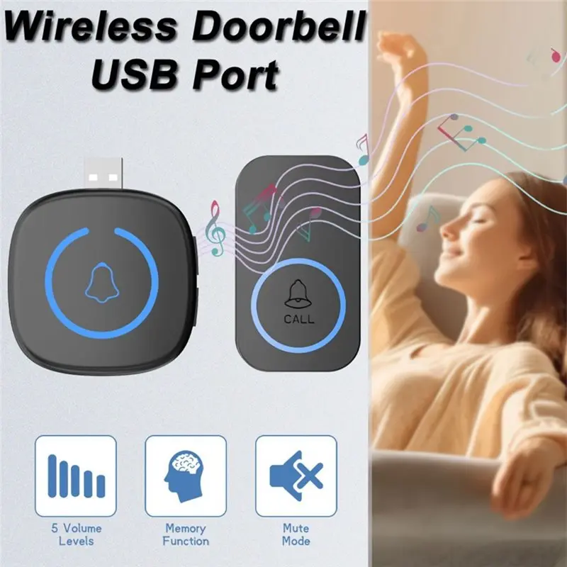 AB34-스마트 USB 홈 무선 433Mhz 초인종 방수 웰컴 차임 홈 도어벨 지능형 60곡 스마트 멜로디 알람