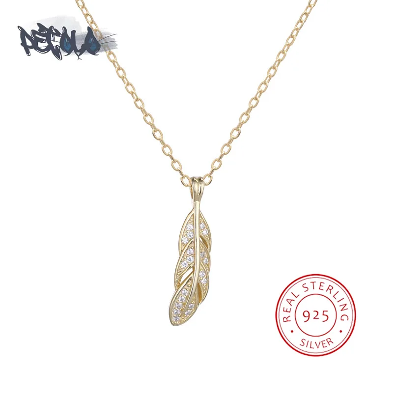 

925 Sterling Silver Necklace for Women High Quality Gold Leaf Shaped Collarbone Chain Fashion Party Jewelry Zircon Necklace