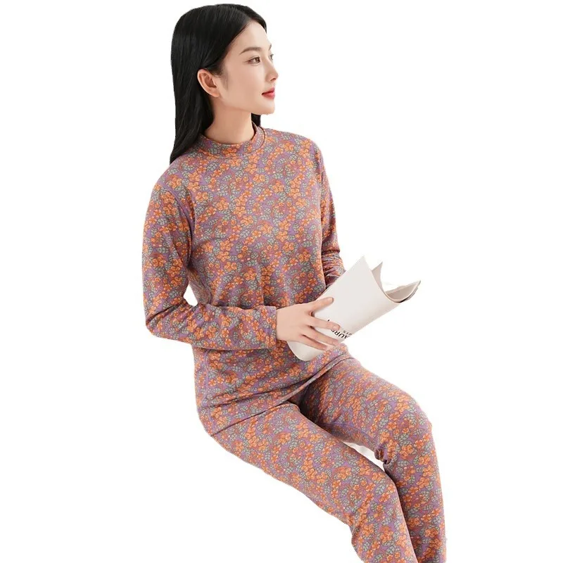Prayger New Middle Neck Thermal Underwear Women Winter Long Jhons Warm Body Clothes Sets