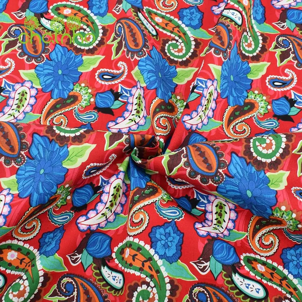 Chainho,Printed Plain Weave Poplin Cotton Fabric,DIY Quilting Sewing Material,Patchwork Cloth,Floral Series,3 Sizes,15PC48