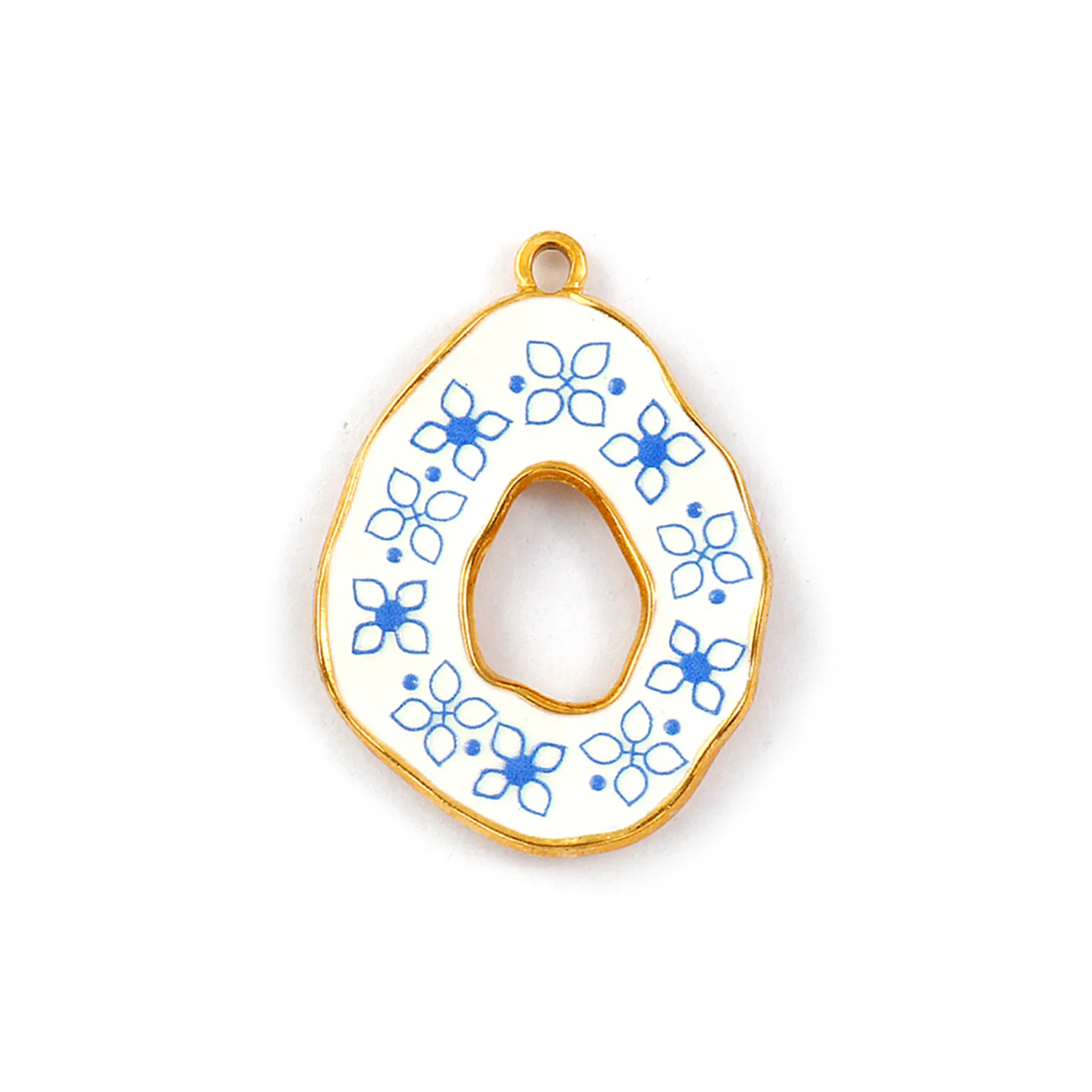 2 Stück 304 Edelstahl-Anhänger, 18 Karat vergoldet, blaue Tropfenblume, bedruckte Charms für DIY-Halsketten-Schmuckherstellung, 3,5 cm x 2,5 cm – Detail 8