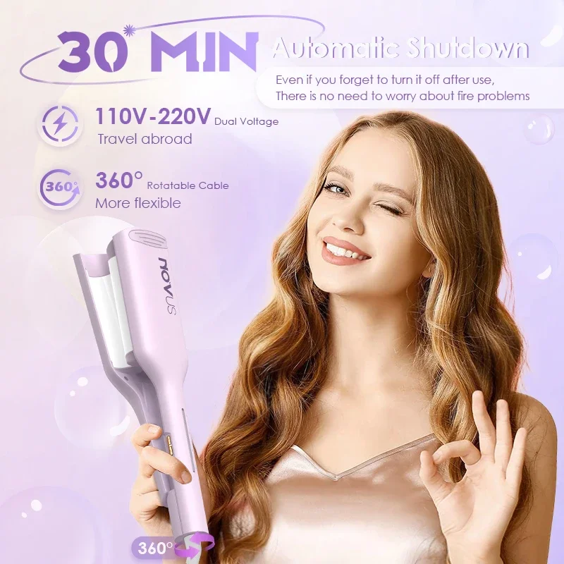 NOVUS 32mm Waver Curling Iron Anti-Scald 6000W Negative Ion Egg Rolls Head Styler 30s Fast Heating 30 Min Auto-off Styling Tools