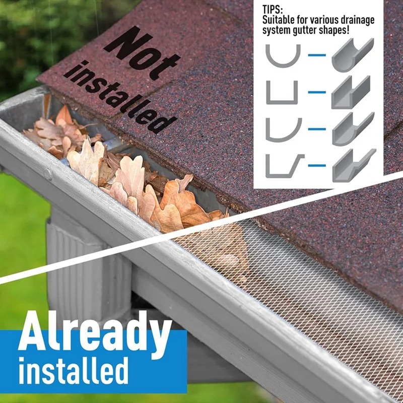 X18A-Gutter Guard Mesh Filter Gutter Cover DIY Gutter Screen Protection Netting Roll With 10 Fixed Cable Tie For Leaves