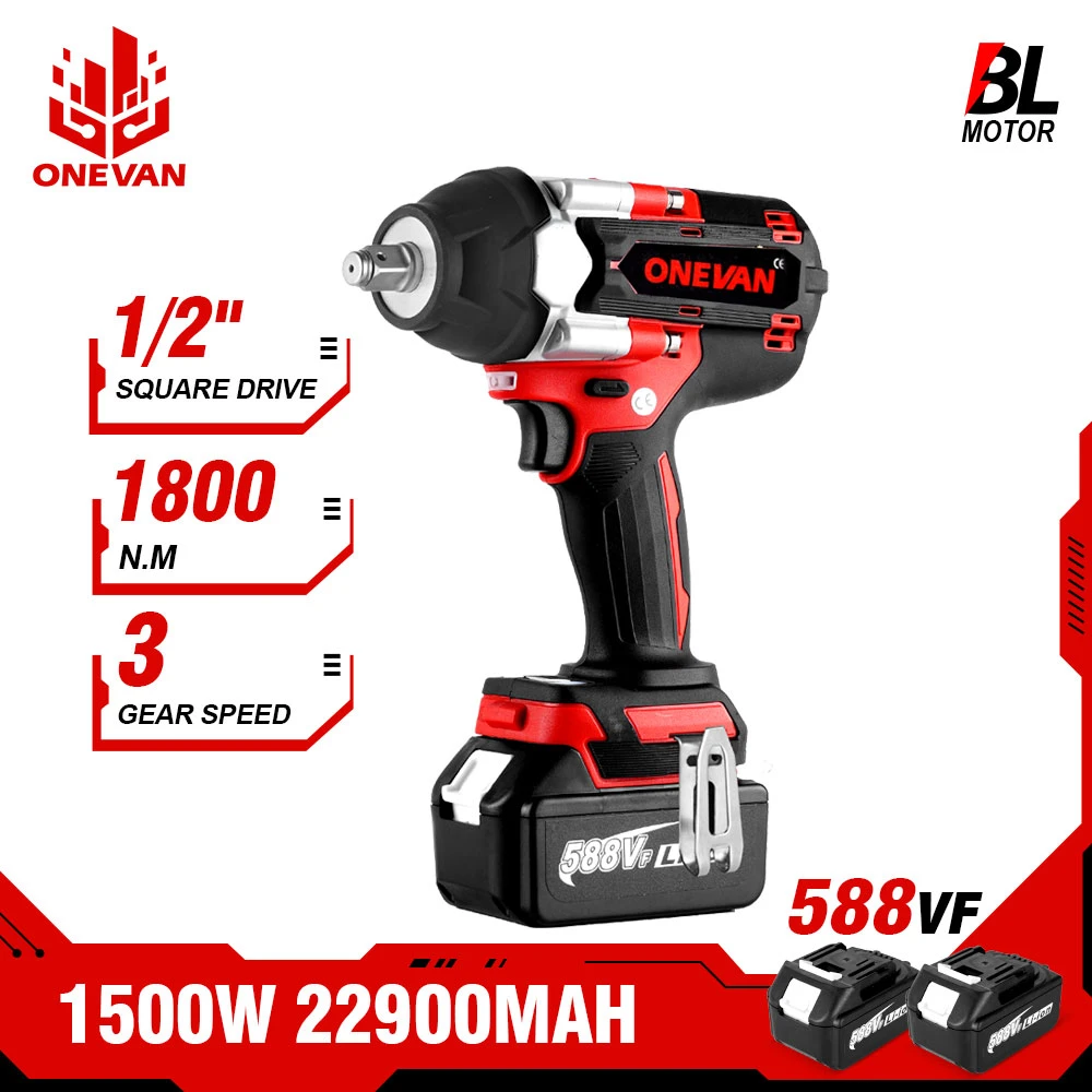 ONEVAN 1800N.M Brushless Electric Impact Wrench 1/2 inch Cordless