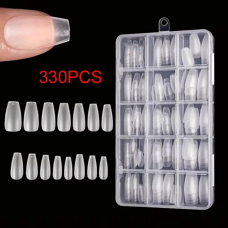 Box of 330 Short Almond Nail Tips Upgraded Matte Gel Nail Stickers No File Pre-Shaped Full Coverage Short Almond Nails