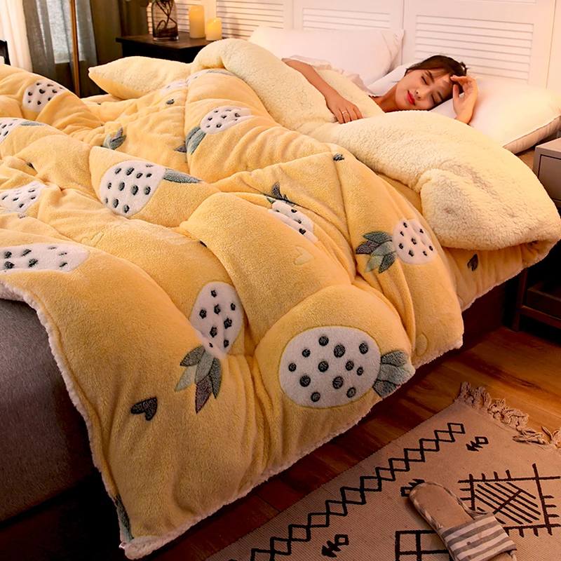 Bed Comforter Lamb velvet super warm quilt winter thickening warm coral fleece blanket bed single double dormitory student flannel comforter