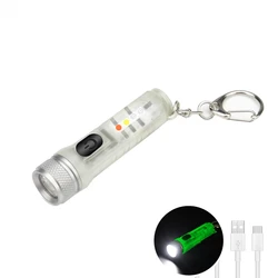 Compact Rechargeable LED Keychain Flashlight - High Power Magnetic USB Torch for Camping, Long Range Illumination (Transparent color)