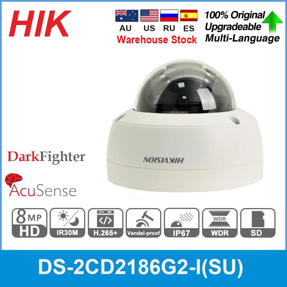 Hikvision IP Camera 8MP 4K Acusense IR Fixed Dome DS-2CD2186G2-I DS-2CD2186G2-ISU POE Security Protection CCTV Surveillance IP67