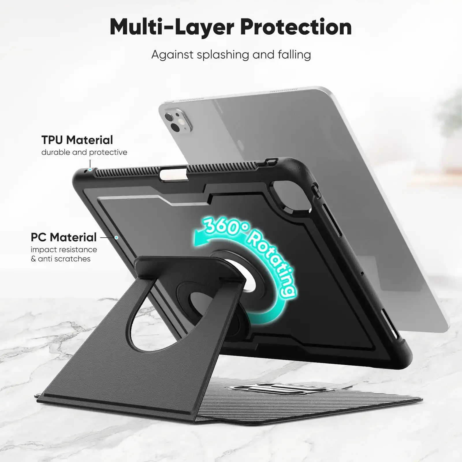 Premium Shockproof Leather Case with MagSafe and 360° Adjustable Stand, Business Flip Cover