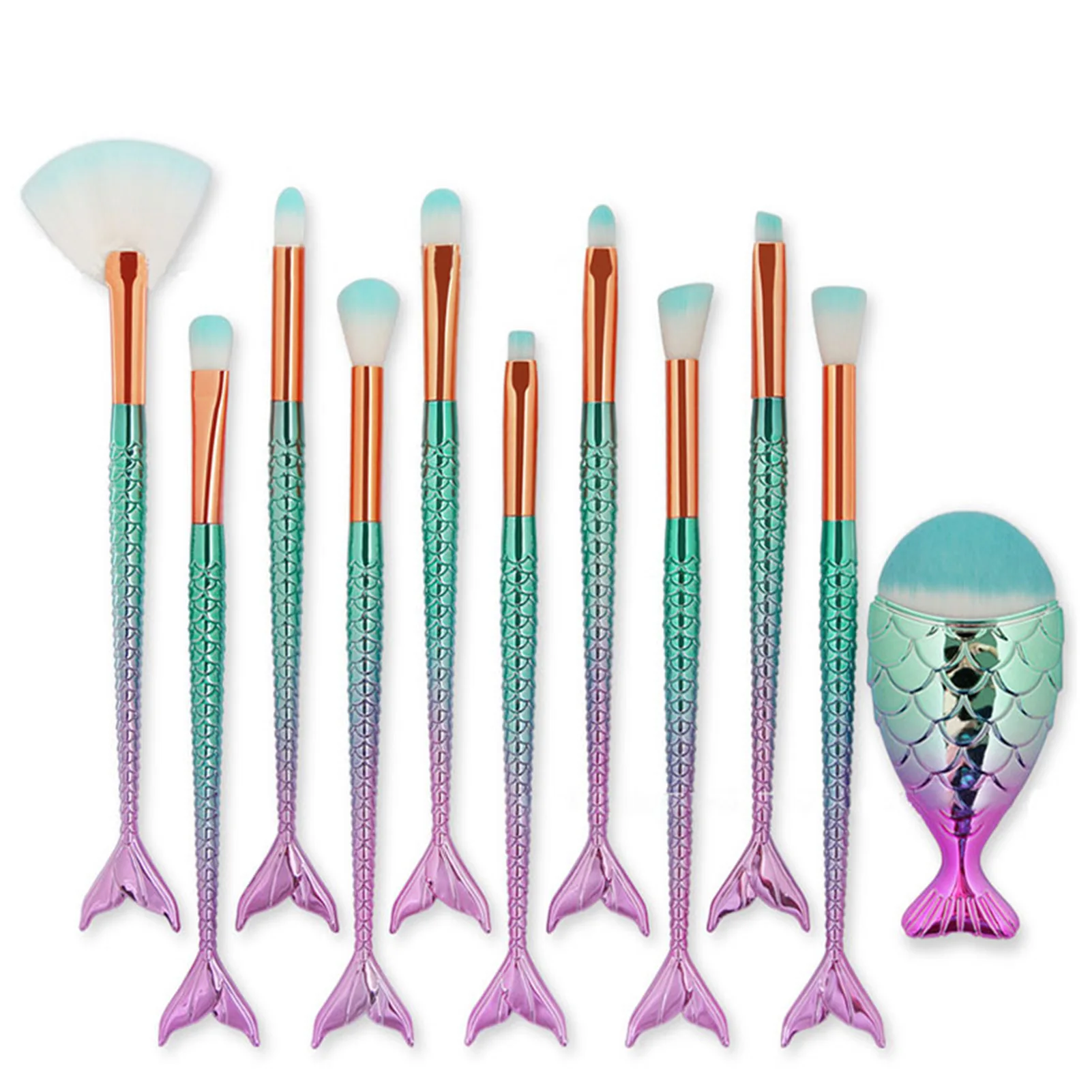 Professional Makeup Brush Set Mermaid Tail Design Loose Powder Blush Brushes for Smudge & Angled Eyeshadow 3