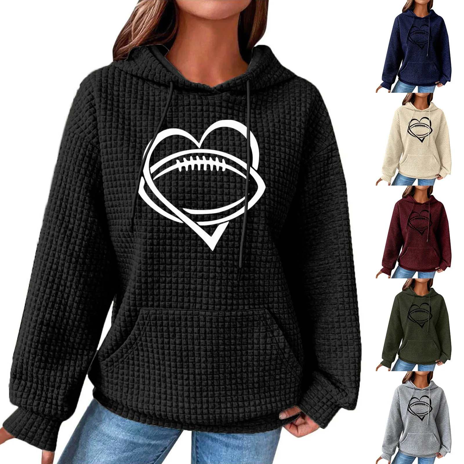 

Two Pieces Dresses Women Square Grid Knit Hoodie Women Game Day Sweatshirts Football Graphic Long Sleeve Sweater 12 Sock