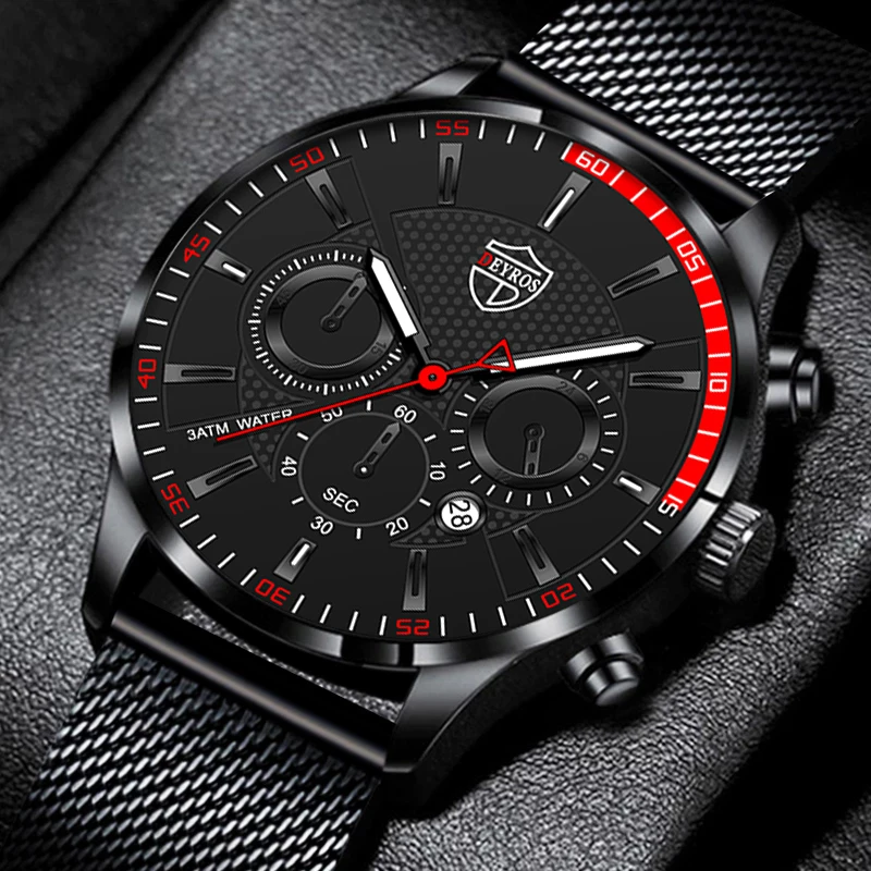 2022 Luxury Fashion Mens Sports Watches Men Business Stainless Steel Mesh Belt Quartz Luminous Clock Man Casual Leather Watch