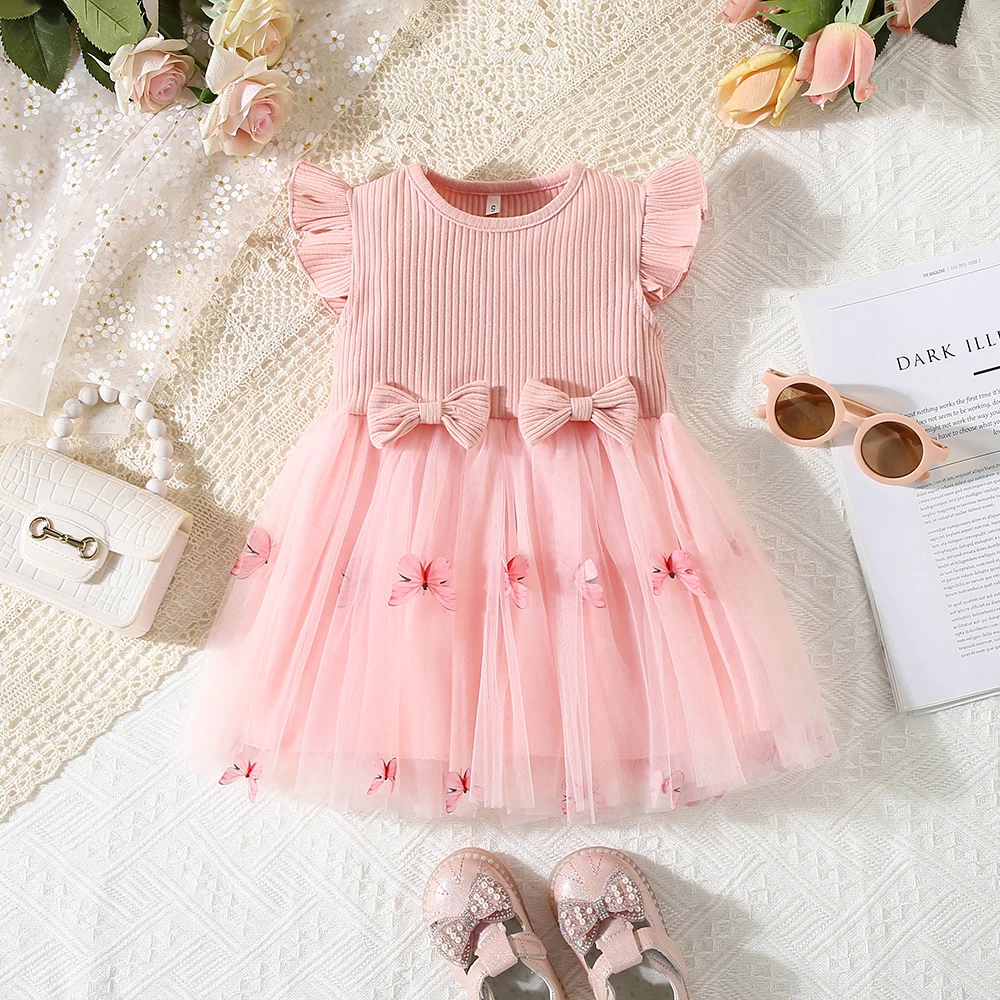 فستان بناتي شبكي فراشة صيفي