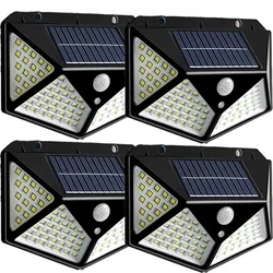 Solar Powered 100 LED Motion Sensor Outdoor Security Light, Waterproof Garden and Pathway Lamp (4PCS)