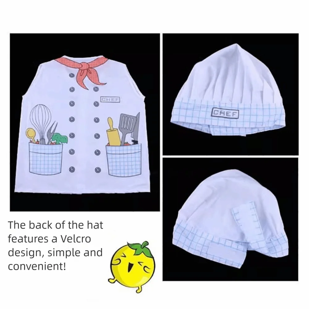 Creative Cartoon Pattern Toy Chef Uniform White with Cap Kitchen Suit Cosplay Role Play Cooking Toy Clothes Children's Play
