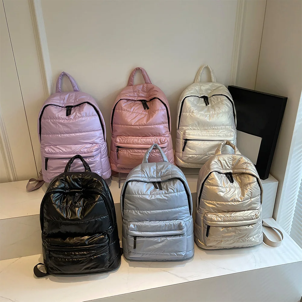 Puffer Backpack for Women Girls Cute School Bag for Teens Book Bags Cotton Padded Rucksack Puffy Travel Bag Multi Pocket Daypack