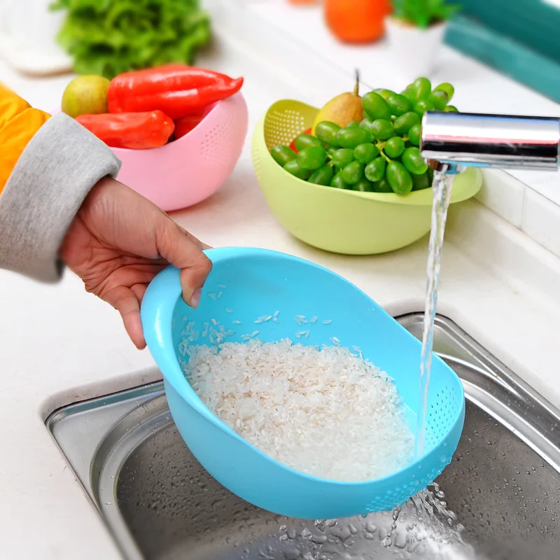 

Food Grade Plastic Rice Beans Peas Washing Filter Strainer Green Pink Color Basket Sieve Drainer Cleaning Gadget