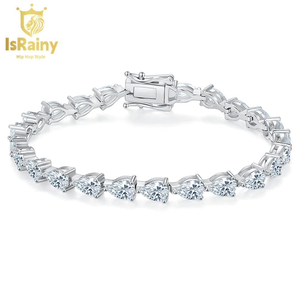 

IsRainy Hip Hop Rock 925 Sterling Silver VVS1 D Real GRA Moissanite 0.5CT Pear Cut Full Diamonds Bracelets Fine Jewelry Gifts