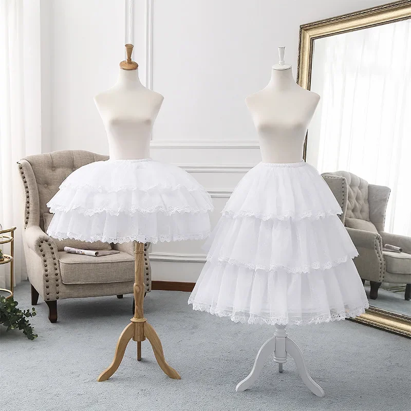 Adjustable Tea Length Lolita Petticoat Puffy Crinoline Underskirt with Lace Trimming