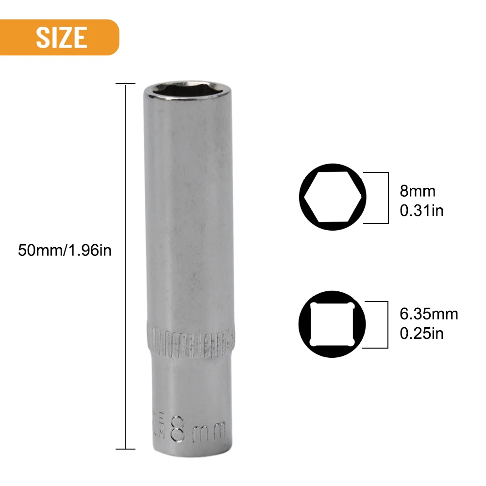 1Pc 1/4'' Hex Socket Adapter 4~14mm Deep Ratchet Wrench Head 50/25mm Length Impact Driver Hand Tools Car Repairing Accessories