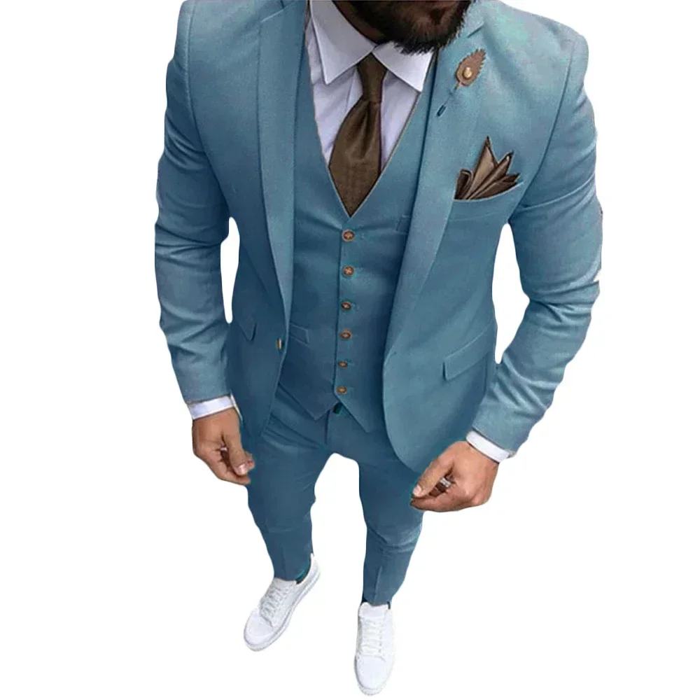Fashion High Quality Beige Mens Suits Smart Cusual 3 Piece Slim Fit Male Blazer Wedding Groom Tuxedos Costume Homme