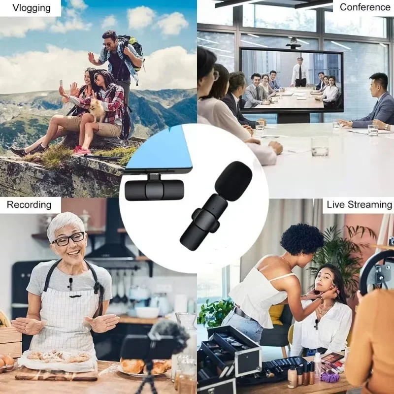 Lenovo Wireless Lavalier Microphone Portable Audio Video Recording Mini Mic For iPhone Android Live Broadcast Gaming Phone