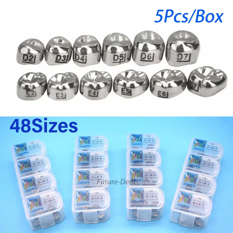 5Pcs Dental Kids Primary Molar Crown Stainless Steel