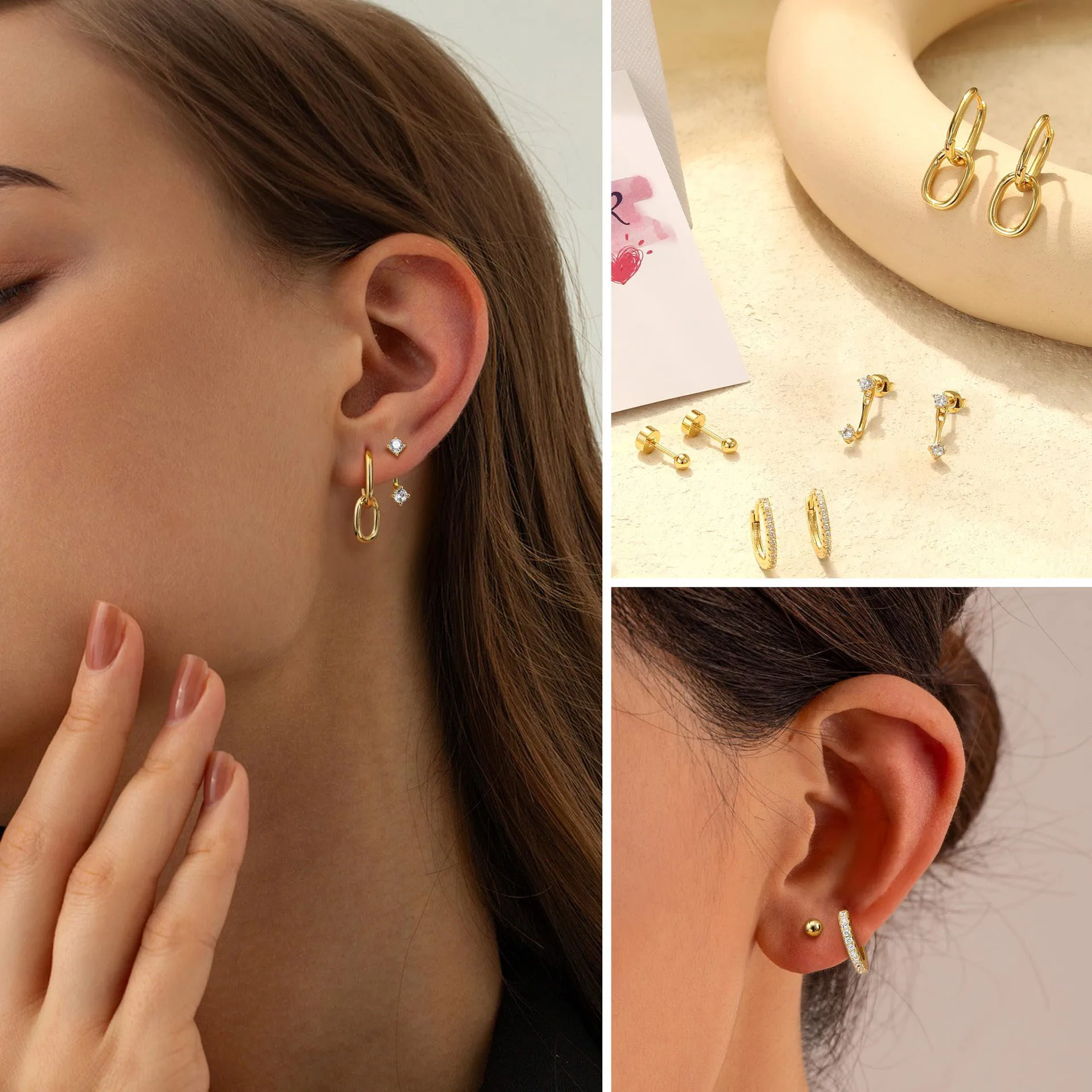 FASACCO Orecchini A Cerchio Per Cartilagine - Retro Piatto, Placcati Oro 14K, 20 Gauge, Multimisura