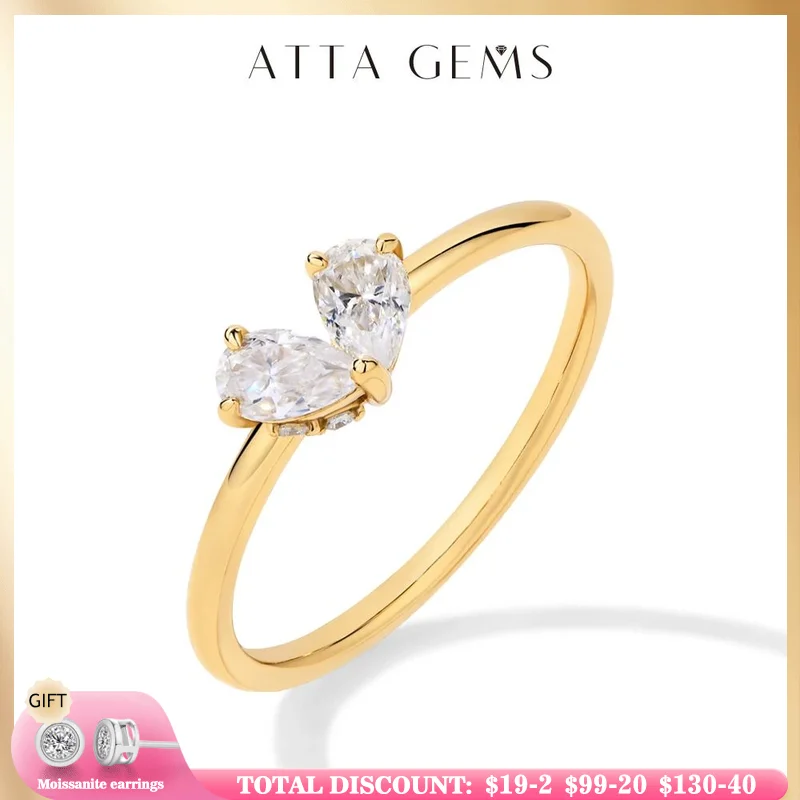 ATTAGEMS Luxury Pear Cut 0.7CT Moissanite Rings for Wowen D VVS1 Solid 10K 14K 18K Yellow Gold Engagement Wedding Romantic Gift