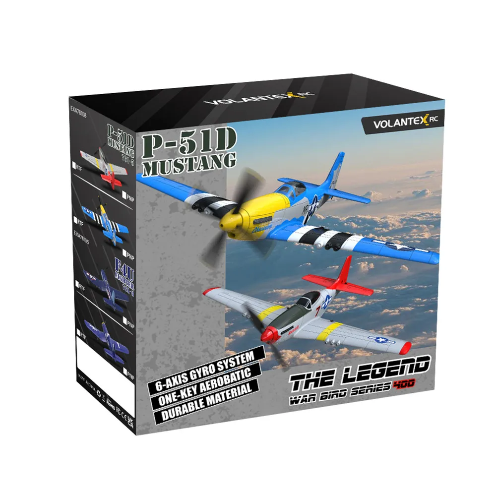 VolantexRC Mini Mustang P-51D V2 EPP 400mm Wingspan 2.4G 4CH 6-Axis Gyro One Key Aerobatics RC Airplane Trainer RTF 6
