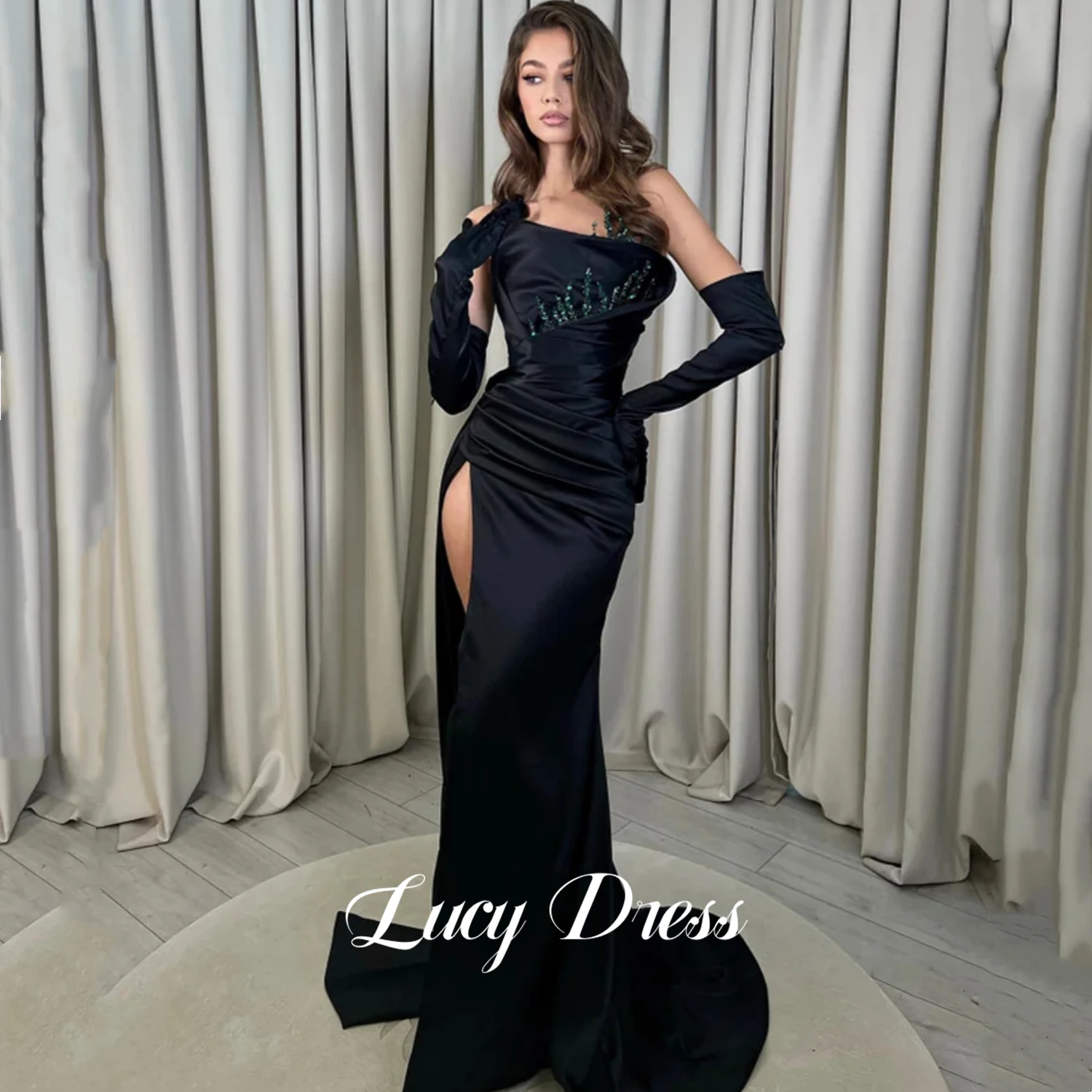 

Lucy Glitter Decoration Gala Dresses Woman 2024 for Party Dresses for Prom Evening Dress Satin Strapless Slit Elegant Gown