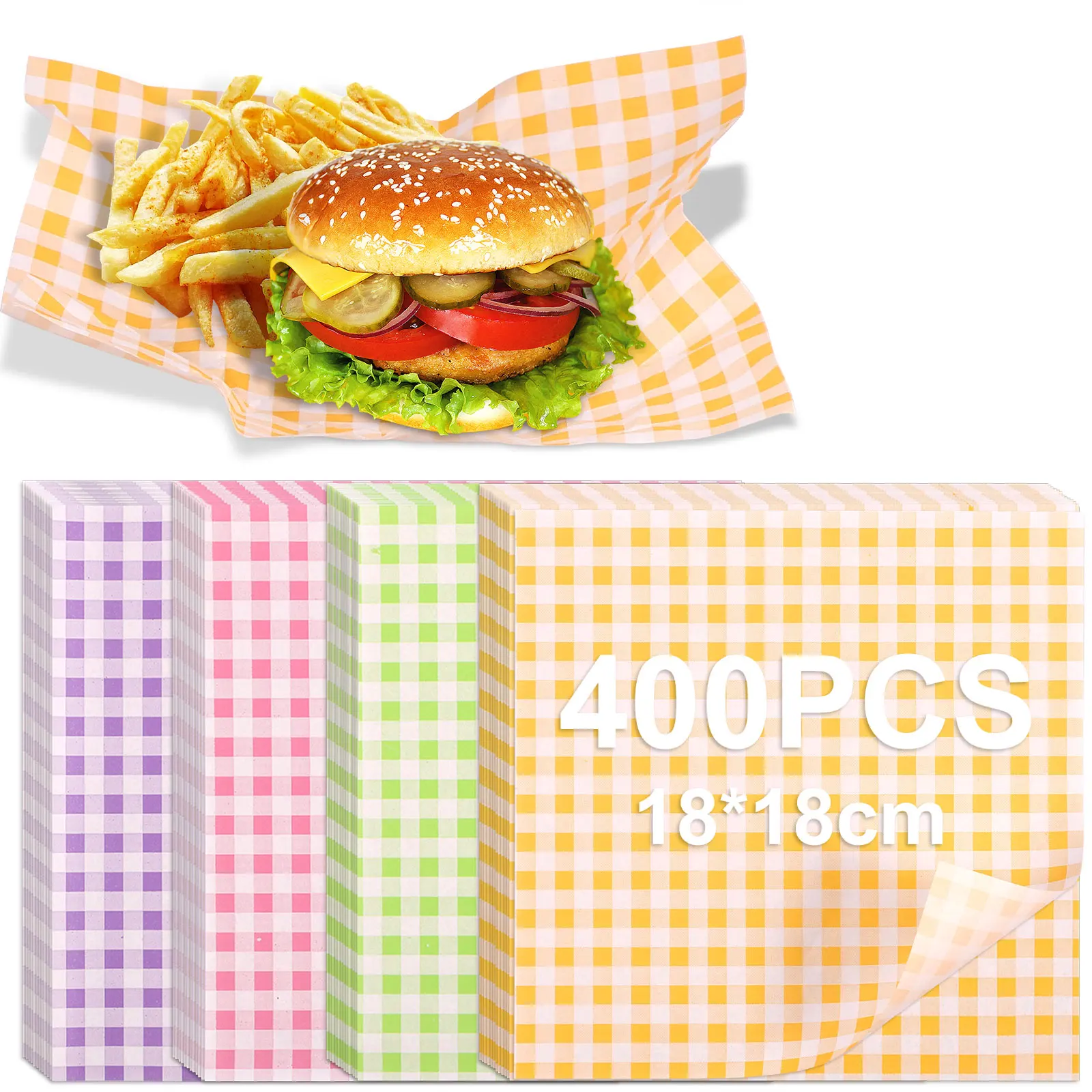 400Pcs Greaseproof Paper Liners Sandwich Wrapping Paper 4 Colors Wax Sheets for BBQ Picnic Festival Party Fast Food parchment baking paper