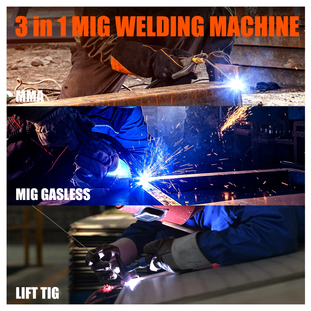 HZXVOGEN 3 in1 MIG/TIG/MMA Semi-Automatic Welding Machine HVM200 Inverter Welder Synergy Tool Non Gas For Gasless Iron Soldering — view 4