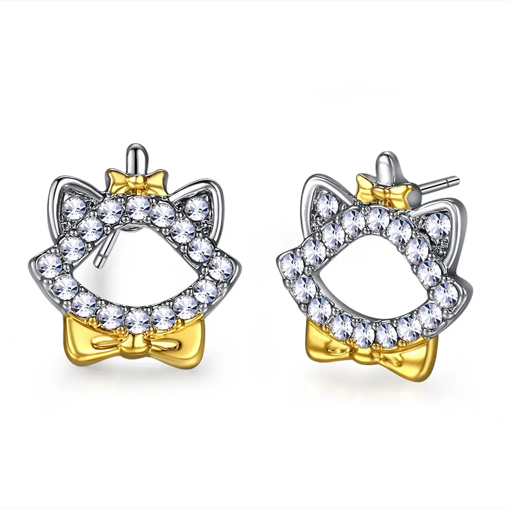 

20pcs Cartoon Anime Marie Cat Stud Earrings Silver Plated Gold Color Rhinestone Cute Lady Marie Earrings Women Wedding Jewelry