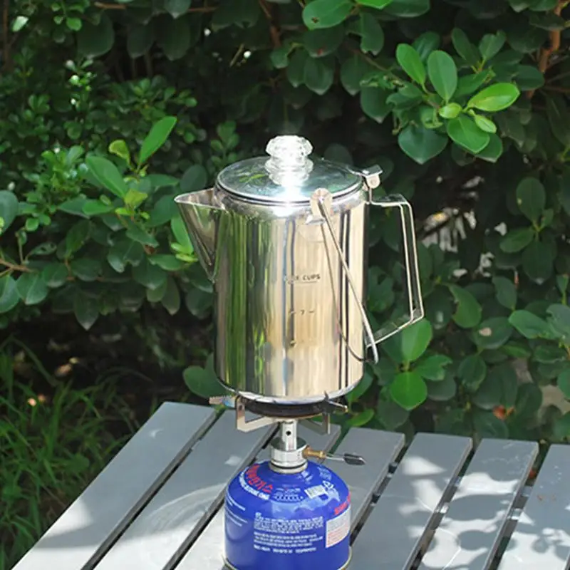 캠핑 커피 포트 커피 퍼콜레이터, 스테인레스 스틸, 9 컵 용량, 캠핑 커피 퍼콜레이터