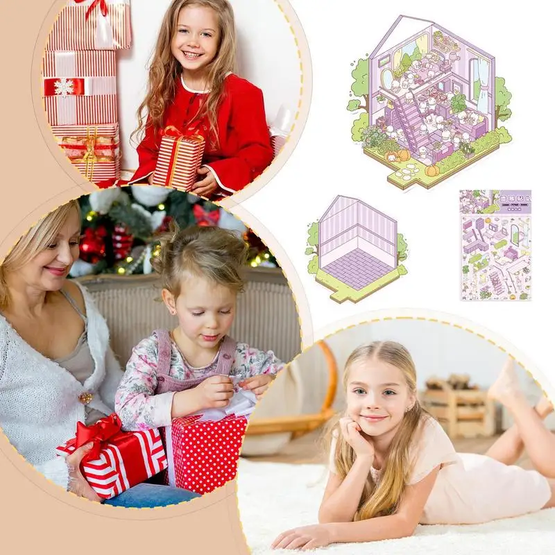 4 Pièces Fabrique à Stickers Autocollants De Maison Sticker 3D Scène Autocollants De Scène De Dessin Animé Mignon Peuvent êTre Utilisés Pour Stimuler La Créativité Et L'Imagination Des Enfants