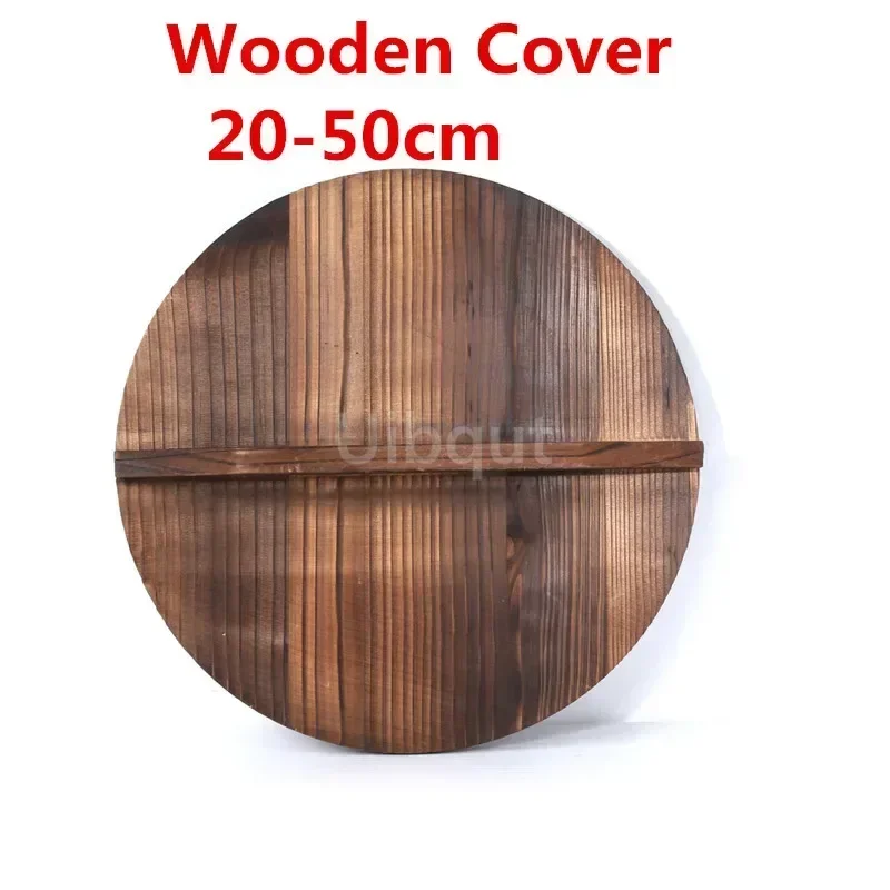 Wooden Pot Cover Wok Lid Handmade fir anti-scalding hypotenuse iron wood lid iron wok wooden pan wooden pot lid