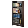 Office Furniture Set Desk Chair Bookcase Cappuccino Finish Wood Faux Leather Contemporary Design Storage Drawer Keyboard Drawer 5