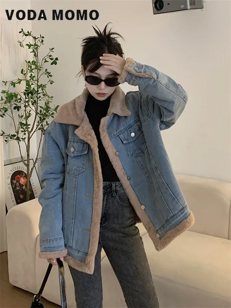 Winter Loose Casual Warm Jeans Coats Wear Fur Collar Long